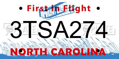 3TSA274 North Carolina License Plate