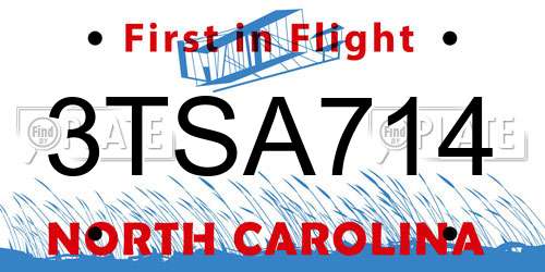 3TSA714 North Carolina License Plate
