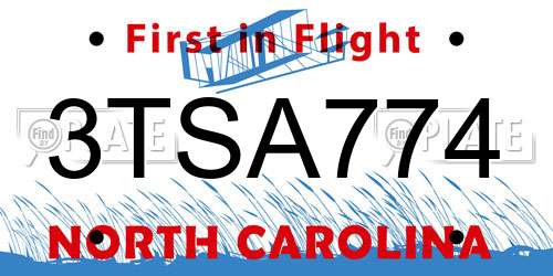 3TSA774 North Carolina License Plate