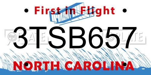 3TSB657 North Carolina License Plate