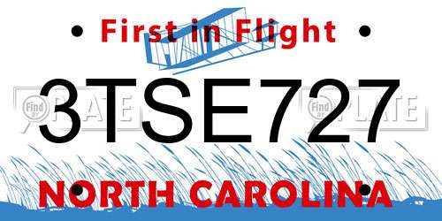 3TSE727 North Carolina License Plate