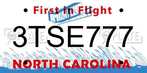 3TSE777 North Carolina License Plate