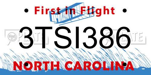 3TSI386 North Carolina License Plate