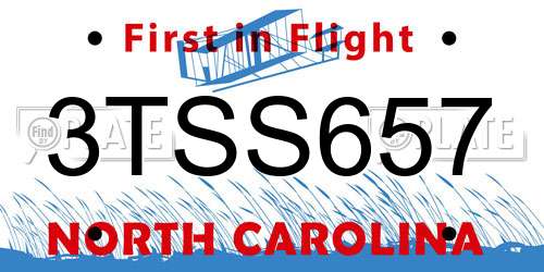 3TSS657 North Carolina License Plate