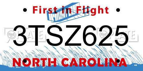 3TSZ625 North Carolina License Plate