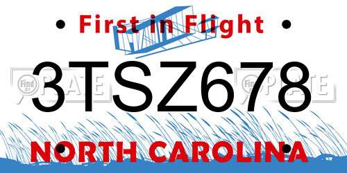 3TSZ678 North Carolina License Plate