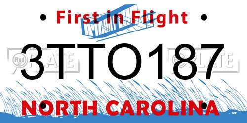 3TTO187 North Carolina License Plate