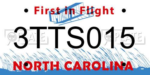 3TTS015 North Carolina License Plate