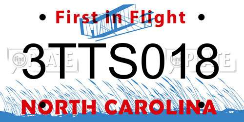 3TTS018 North Carolina License Plate