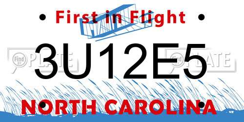 3U12E5 North Carolina License Plate