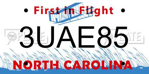3UAE85 North Carolina License Plate