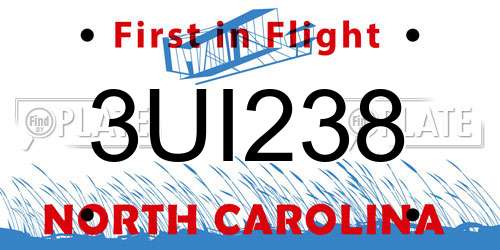 3UI238 North Carolina License Plate