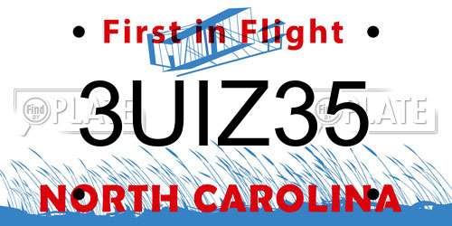 3UIZ35 North Carolina License Plate