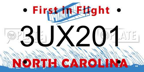 3UX201 North Carolina License Plate