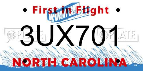 3UX701 North Carolina License Plate