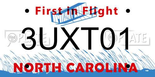 3UXT01 North Carolina License Plate