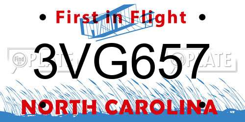 3VG657 North Carolina License Plate