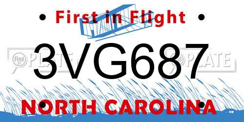 3VG687 North Carolina License Plate