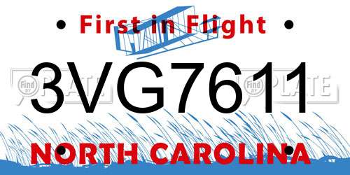 3VG7611 North Carolina License Plate