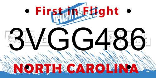 3VGG486 North Carolina License Plate