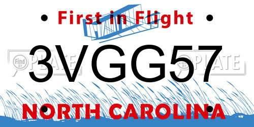 3VGG57 North Carolina License Plate