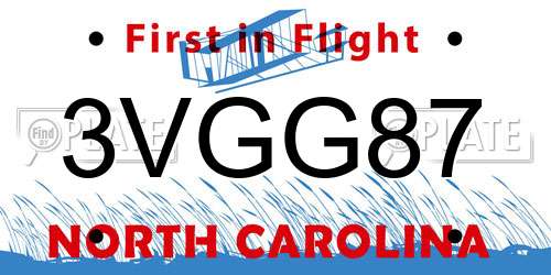 3VGG87 North Carolina License Plate