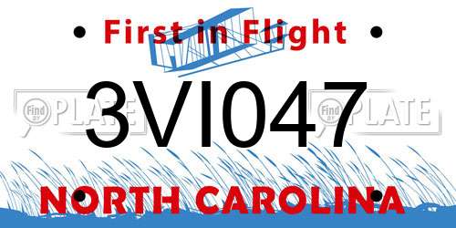 3VI047 North Carolina License Plate
