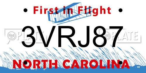 3VRJ87 North Carolina License Plate