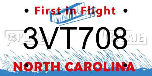 3VT708 North Carolina License Plate