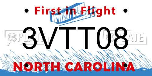 3VTT08 North Carolina License Plate