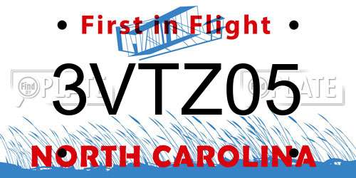 3VTZ05 North Carolina License Plate