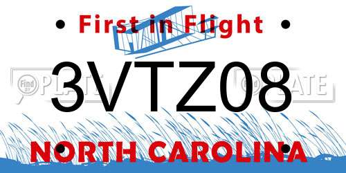 3VTZ08 North Carolina License Plate
