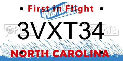 3VXT34 North Carolina License Plate