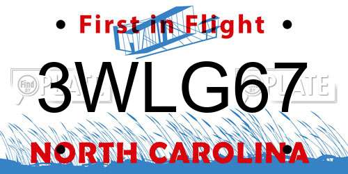 3WLG67 North Carolina License Plate