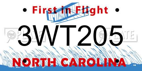 3WT205 North Carolina License Plate