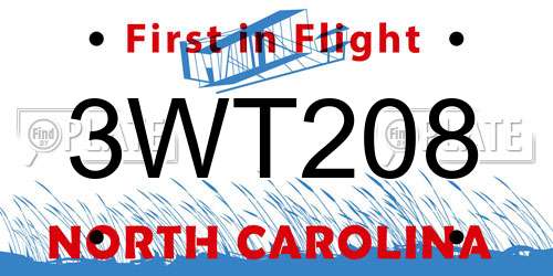 3WT208 North Carolina License Plate