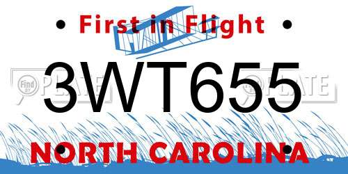 3WT655 North Carolina License Plate