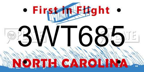 3WT685 North Carolina License Plate