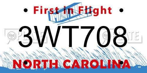 3WT708 North Carolina License Plate