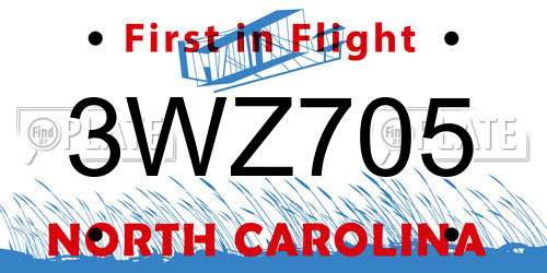 3WZ705 North Carolina License Plate