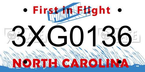 3XG0136 North Carolina License Plate