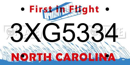 3XG5334 North Carolina License Plate