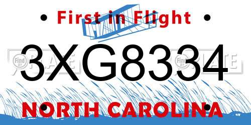 3XG8334 North Carolina License Plate