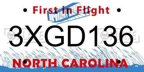 3XGD136 North Carolina License Plate