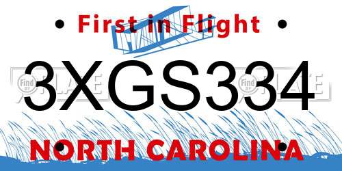 3XGS334 North Carolina License Plate