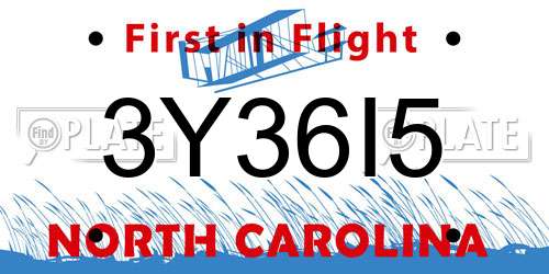 3Y36I5 North Carolina License Plate