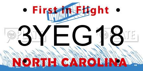 3YEG18 North Carolina License Plate
