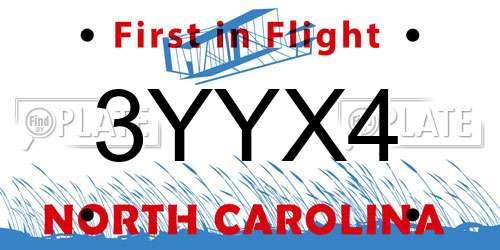 3YYX4 North Carolina License Plate