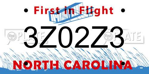 3Z02Z3 North Carolina License Plate