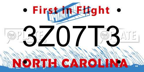 3Z07T3 North Carolina License Plate